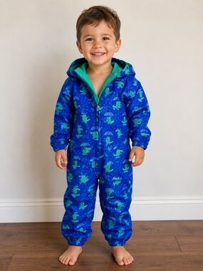 Joe Fresh Blue One-Piece Rain Suit with Green Alligator Print